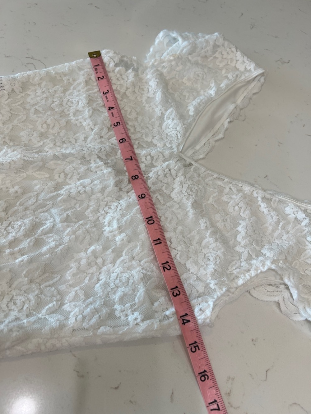 White Lace V Neck Bodysuit Cap Sleeve Sheer Floral Snap Closure - Picture 8 of 8
